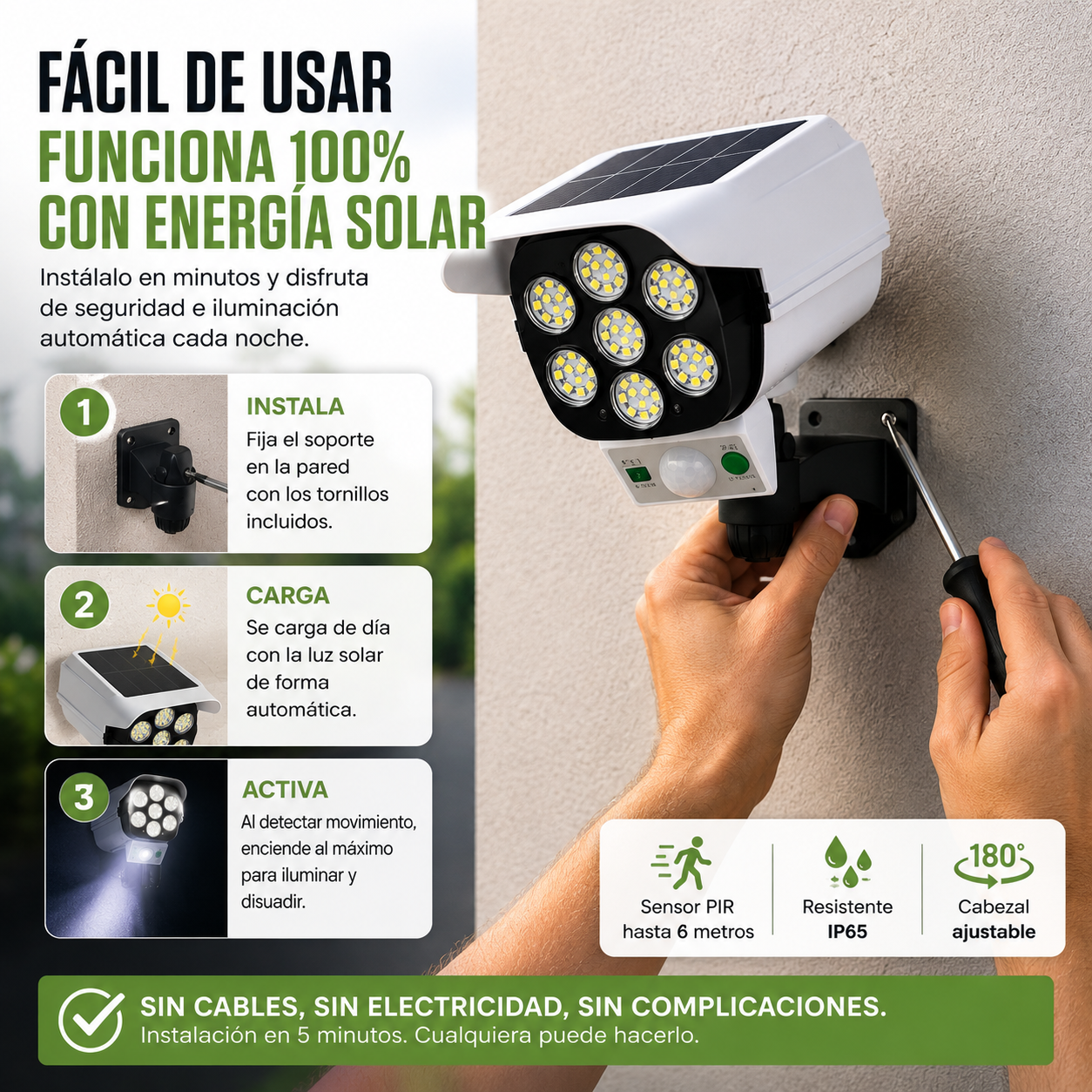 LumiSeg™ - Foco Solar Tipo Cámara 2 Unidades