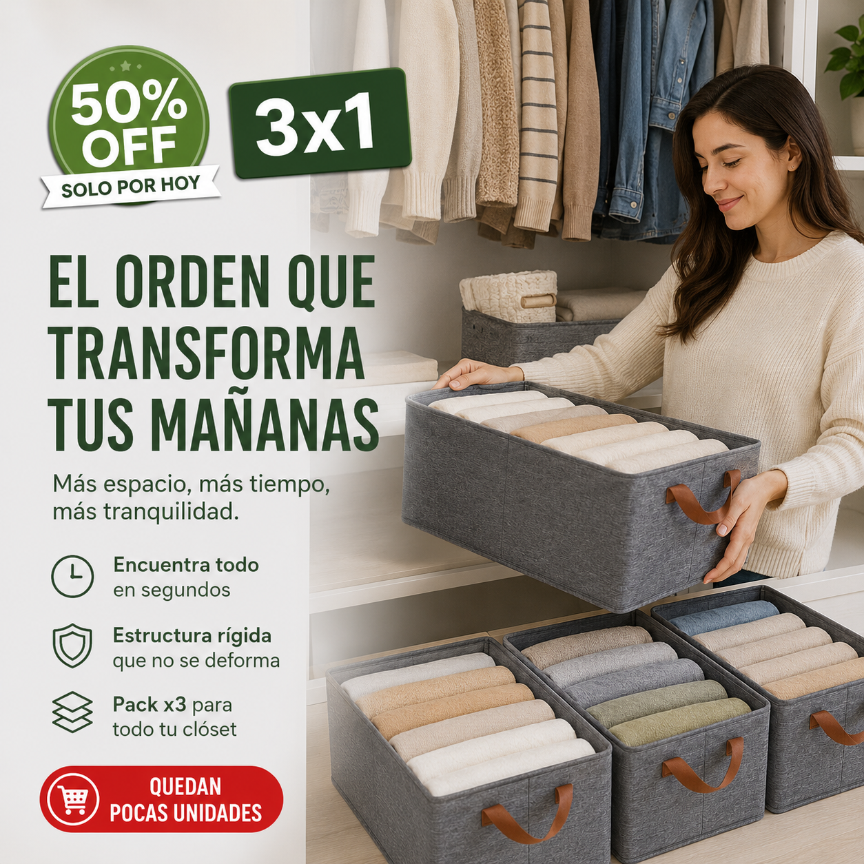 SmartBox ™ - Cajas Organizadoras Plegables 3 Unidades