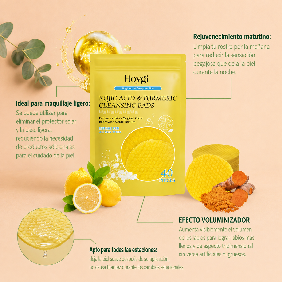 KojiGlow™ | Almohadillas Exfoliantes de Cúrcuma y Ácido Kójico