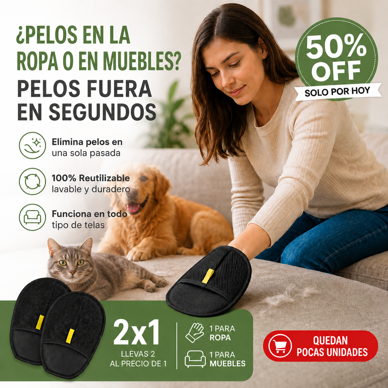 SoftTouch™ | 2x1 Guante Quita Pelos Reutilizable