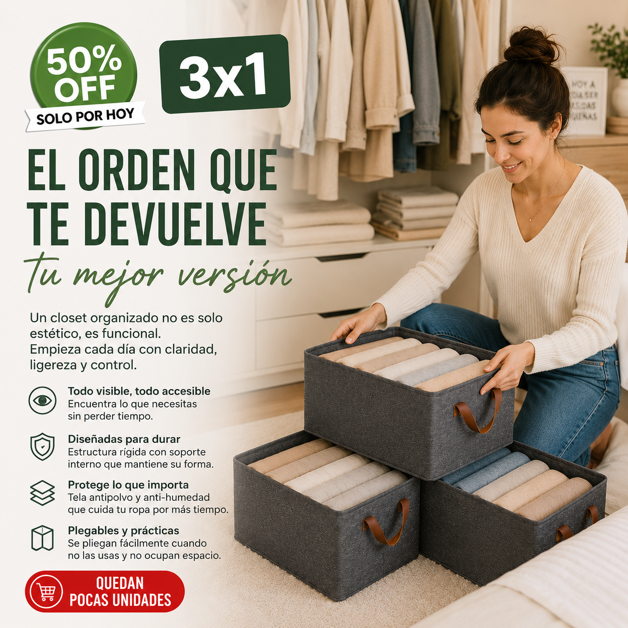 SmartBox ™ - Cajas Organizadoras Plegables 3 Unidades