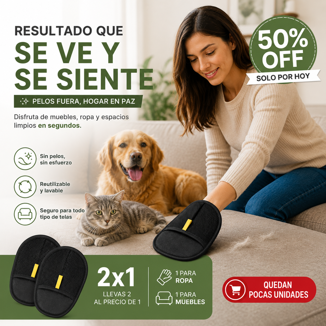 SoftTouch™ | 2x1 Guante Quita Pelos Reutilizable